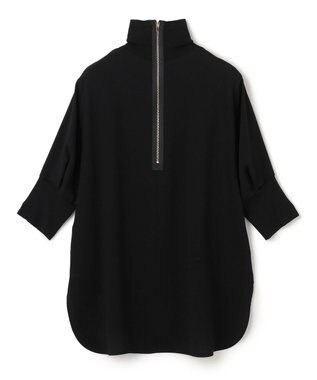 BEIGE， 【洗える】FLEUR / ニットコンビハイネック半袖ブラウス Black