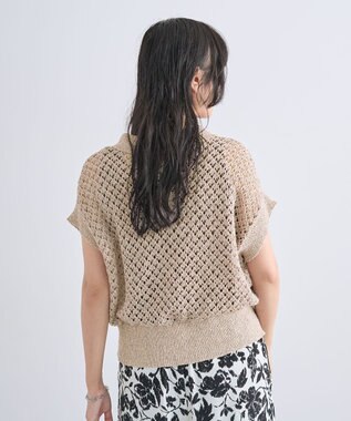 Green Parks 衿付き透かし編みニットプルオーバー Beige