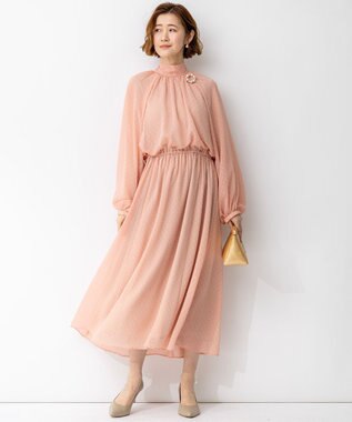 23区 【APPLAUDIR】ドットクレープシフォン ドレス ローズ系