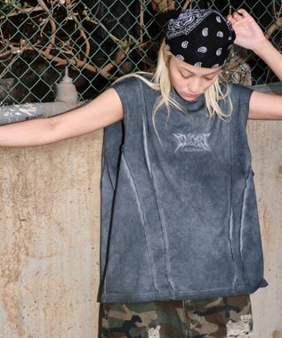 WEGO 【ユニセックス着用ITEM/MLサイズ展開】コールドダイスウィッチングロゴノースリーブ スミクロ