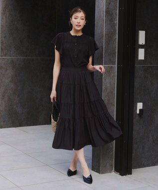 Tiaclasse L 【洗える】フレアスリーブレースブラウス ブラック