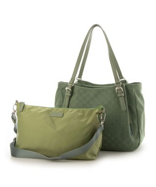 Y'SACCS ポーチ付きドットジャカードトート ライトグリーン