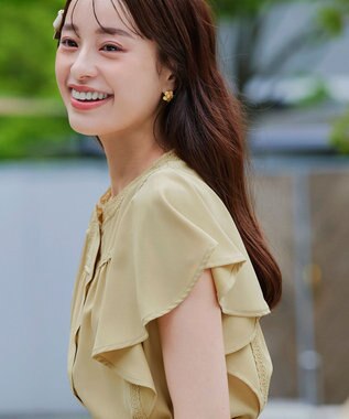 Tiaclasse L 【洗える】フレアスリーブレースブラウス イエロー