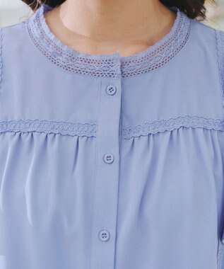 Tiaclasse L 【洗える】フレアスリーブレースブラウス ブルー