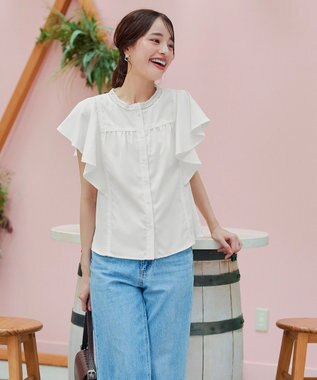 Tiaclasse L 【洗える】フレアスリーブレースブラウス オフホワイト