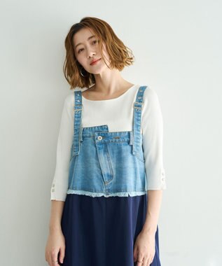 YECCA VECCA 袖釦7分袖リブニット Off White