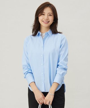 J.PRESS LADIES L 【洗える】BEZコットンナイロン ストライプ シャツカラー ブラウス サックスドビー系1