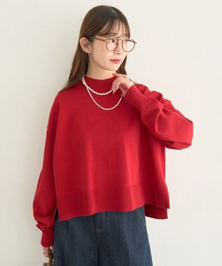 earth music&ecology 【毛玉防止 / 洗濯機洗い可】選べる丈ハイネックニット Red