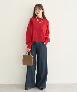 earth music&ecology 【毛玉防止 / 洗濯機洗い可】選べる丈ハイネックニット Red