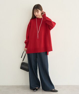 earth music&ecology 【毛玉防止 / 洗濯機洗い可】選べる丈ハイネックニット Red