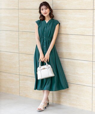 ANY SIS 【洗える】フロントボタンギャザー ワンピース ダークグリーン