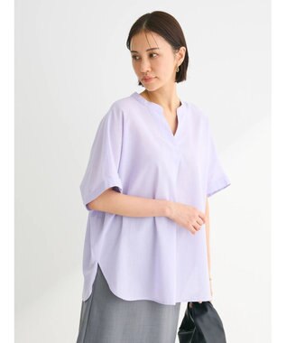 Green Parks 綿麻混フレンチスリーブスキッパーシャツ Lilac
