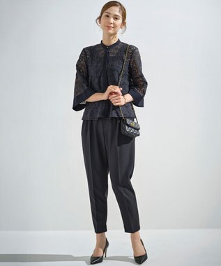 組曲 ライトダブルクロス テーパードパンツ ネイビー系