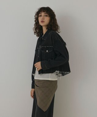 GRACE CONTINENTAL フリンジスタッズデニムジャケット ブラック