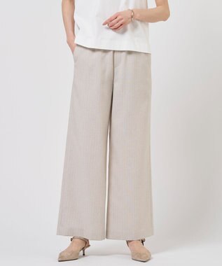 J.PRESS LADIES L ペンシル SLUB STRIPE ワイド イージー パンツ
