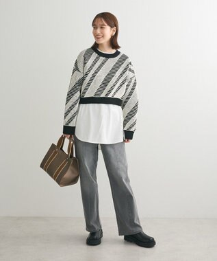 Green Parks ＧＵＭストレッチデニムセンター切替ストレートフレアパ Black