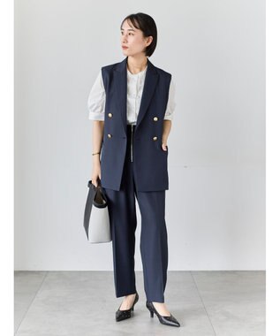 Te chichi リネンライクダブルブレストジレ(セットアップ可) ネイビー