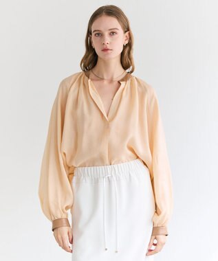 BEIGE， PAULINE / リネンヴィスコースフェイクレザー配色ブラウス