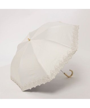 UNBILLION カシュネ cachenez / PUフラワーラメ刺繍トップレス2段折りたたみ傘 ホワイト