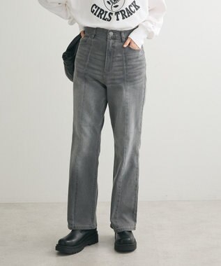 Green Parks ＧＵＭストレッチデニムセンター切替ストレートフレアパ Black