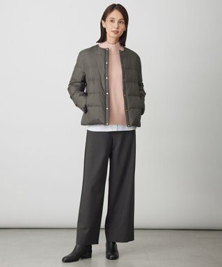 J.PRESS LADIES ジョーゼット裏起毛 ワイド パンツ チャコール×ネイビー系