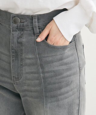 Green Parks ＧＵＭストレッチデニムセンター切替ストレートフレアパ Black