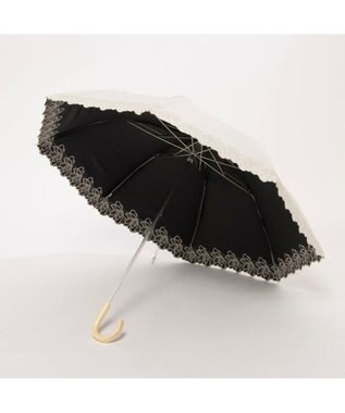UNBILLION カシュネ cachenez / PUフラワーラメ刺繍トップレス2段折りたたみ傘 ホワイト