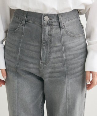 Green Parks ＧＵＭストレッチデニムセンター切替ストレートフレアパ Black