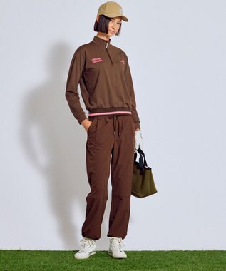 PW CIRCULUS 【吸水速乾 / UV遮蔽率99.5% UVカット / ストレッチ】【WOMEN】ハーフジップロングスリーブモックネックT ゴルフウェア レディース ダークブラウン系