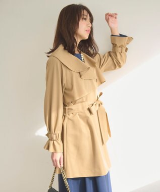 Feroux 【洗える】ラッフルカラーミドル丈 トレンチ キャメル系