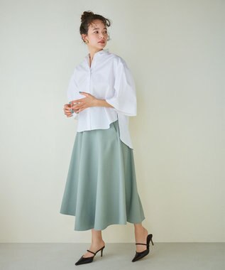 #Newans 【シワになりにくい】〈花乃まりあさんコラボ〉サーキュラースカート スモークグリーン