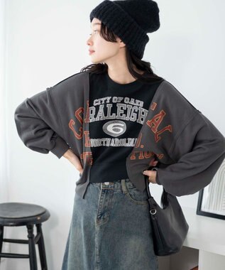 WEGO リメイク風切り替えショートスウェット スミクロ