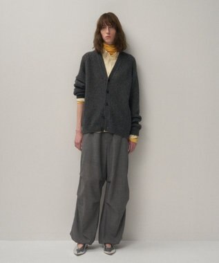 ATON WOOL CASHMERE ALPACA | メッシュＶネックカーディガン CHARCOAL GRAY