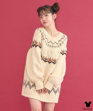 earth music&ecology Disney/ミッキー刺繍ノルディックニットチュニック アイボリー