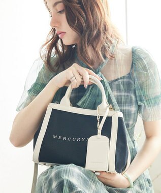 style code 【MERCURYDUO/マーキュリーデュオ】カードケース付 軽量キャンバスロゴ 2WAYトートバッグ ブラックアイボリー