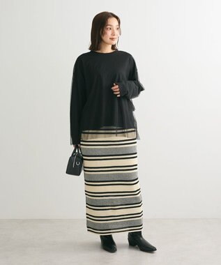 Green Parks ・ＥＬＥＮＣＡＲＥ　ＤＵＥ　チュールレイヤードロンＴＥＥ Black