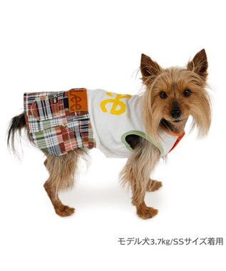 PET PARADISE Lee スカートつなぎ パッチワーク 小型犬 ホワイト×オレンジ