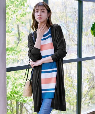 Tiaclasse 【洗える】バックリブプリーツ編みロングカーディガン ブラック