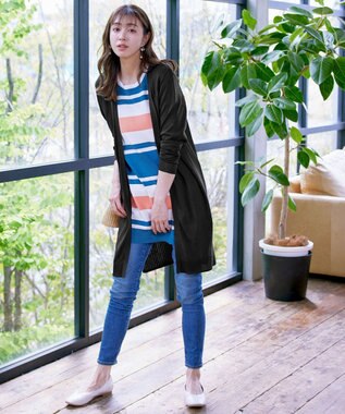 Tiaclasse 【洗える】バックリブプリーツ編みロングカーディガン ブラック