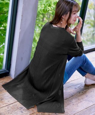 Tiaclasse 【洗える】バックリブプリーツ編みロングカーディガン ブラック