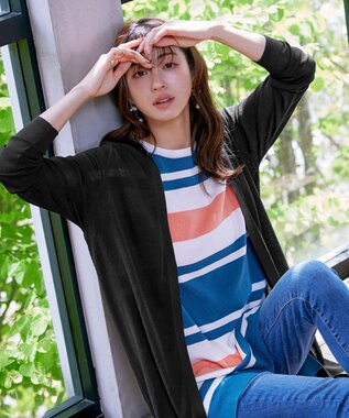 Tiaclasse 【洗える】バックリブプリーツ編みロングカーディガン ブラック