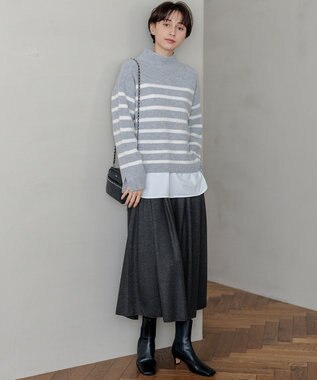 23区 S 【Oggi2月号掲載/洗える】ウールカシミヤ ボーダー ニット ライトグレー×オフ