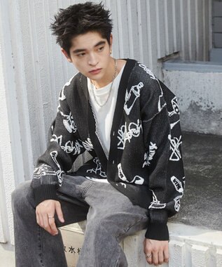 WEGO ベロアモールグラフィティカーディガン ブラック