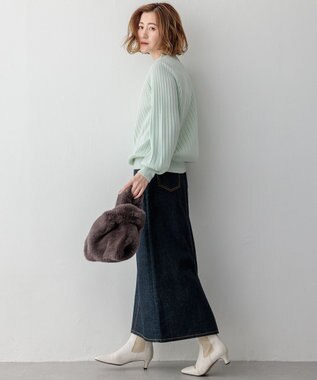 23区 L セミウーステッド モックネック ニット スモーキーグリーン系