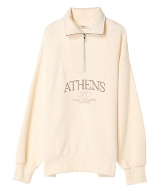 earth music&ecology ハーフジップロゴチュニック Ivory