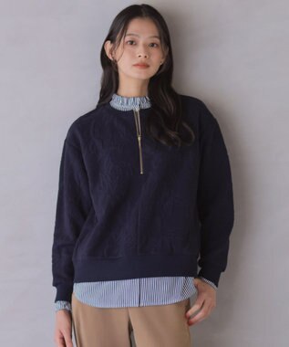 J.PRESS LADIES S 【一枚で着映え】フクレジャガード ハーフジップ トップス