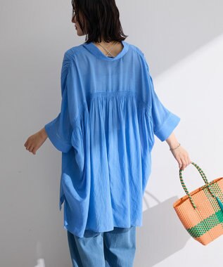 Green Parks スラブシアーシャツチュニック Blue