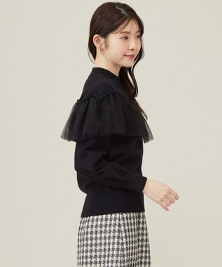 ANY SIS 【洗える】フリルチュールコンビ ニット ブラック