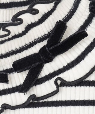 ANY KIDS 襟リボンカットソー ブラック×オフホワイト（ボーダー）