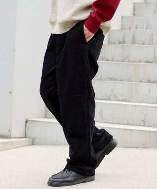 WEGO 【ユニセックス着用ITEM/ウエストゴム/SMLサイズ展開】コーデュロイイージーストレートパンツ ブラック